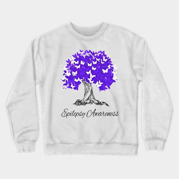 Epilepsy Awareness T-Shirt Warrior Tree Hope Gifts Crewneck Sweatshirt by MerchAndrey